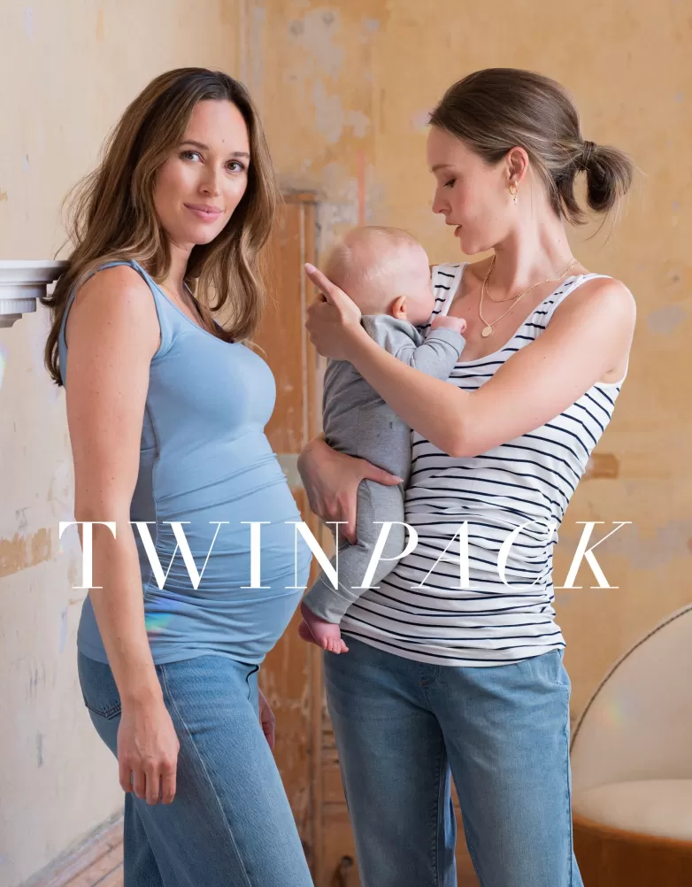 Seraphine Zweierpack Essential Umstands- bis Stillwesten-Tops in Blau und Streifen |